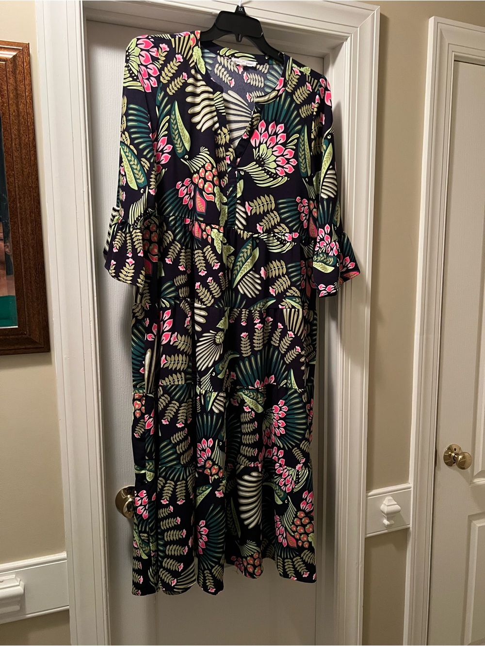 Black Floral Maxi Dress with Pink & Green Botanical Print